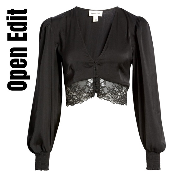 Nordstrom Tops - Open Edit black long sleeve crop top NEW - Small